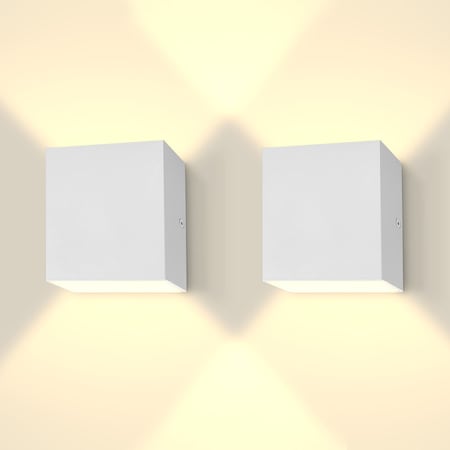 Luxrite Luxrite Square LED Up and Down Wall Sconces, 5CCT 2700K-5000K, 15W, 1000LM, IP65, ETL - White 2-Pack LR40310-2PK